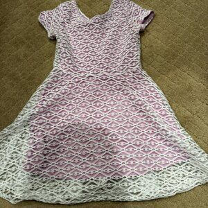 Aqua Girl White lace over purple lining short sleeve dress size Large